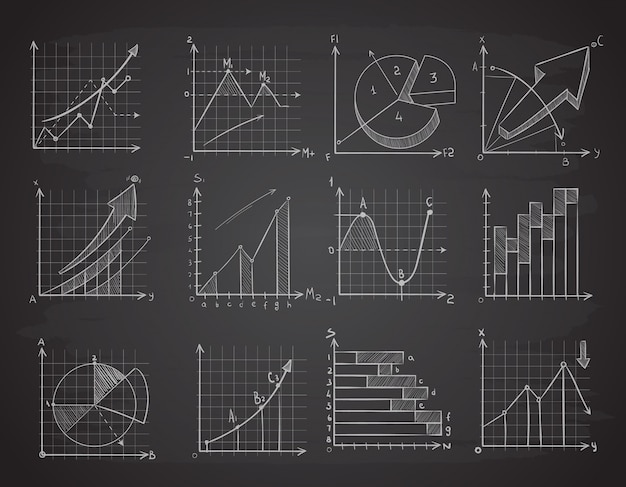 Main dessiner des graphiques de données statistiques commerciales Vecteur Premium