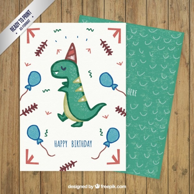 Main Dinosaure Dessine Carte D Anniversaire Vecteur Gratuite