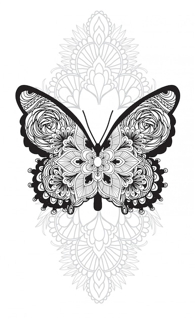 Main De Papillon Art Tatouage Dessin Et Croquis Avec Illustration Art Ligne Vecteur Premium