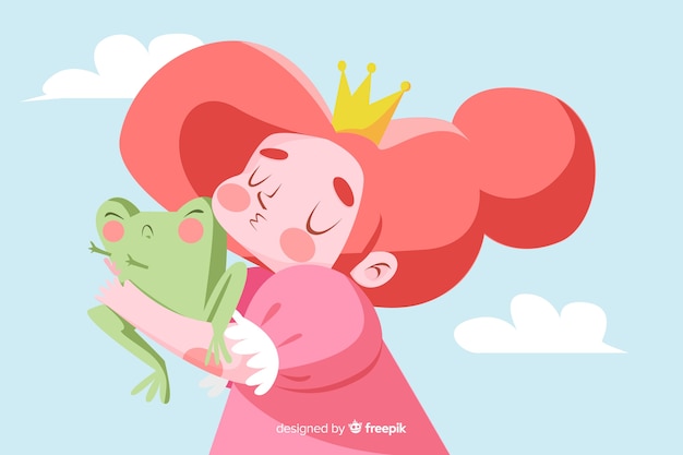 Main, princesse, embrasser, a, grenouille Vecteur gratuit
