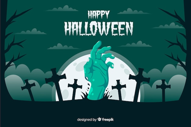 Main de zombie vert avec fond de croix Vecteur gratuit
