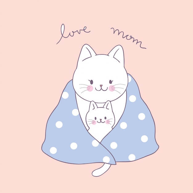 Maman De Dessin Anime Et Vecteur De Chat Bebe Vecteur Premium