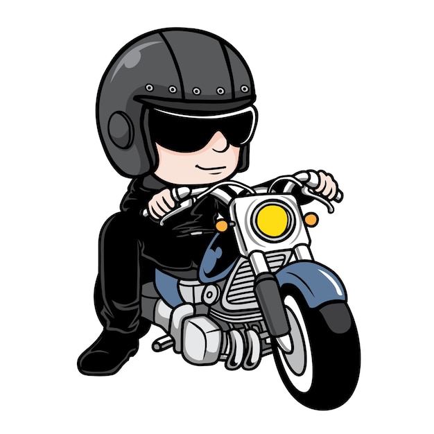 Man Ride Un Dessin Anime De Moto Vecteur Premium