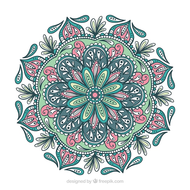 Mandala coloré avec des ornements Vecteur gratuit