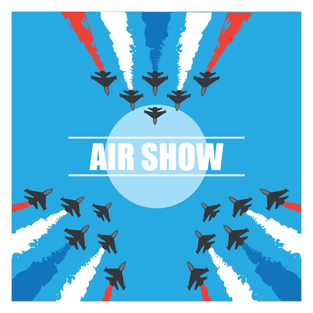 Manœuvres d'un avion de combat dans le ciel bleu pour la bannière de spectacle aérien. illustration vectorielle Vecteur gratuit