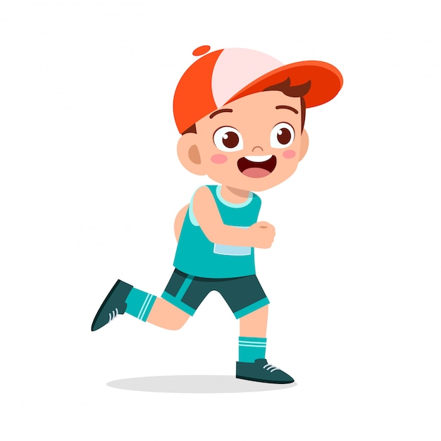 Marathon jogging garçon heureux train courir Vecteur Premium
