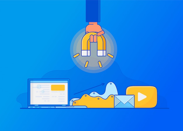 Marketing entrant numérique, attirer des clients en ligne. Vecteur Premium