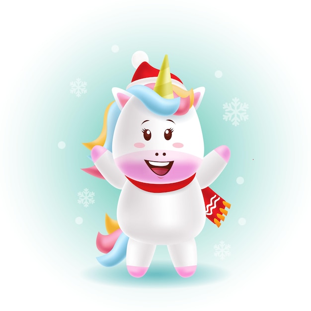 Mascotte Dessin Anime Mignon Licorne Joyeux Noel Vecteur Premium