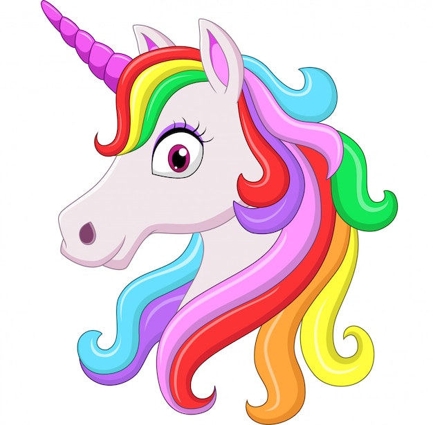 Mascotte De Tete De Licorne Arc En Ciel Vecteur Premium