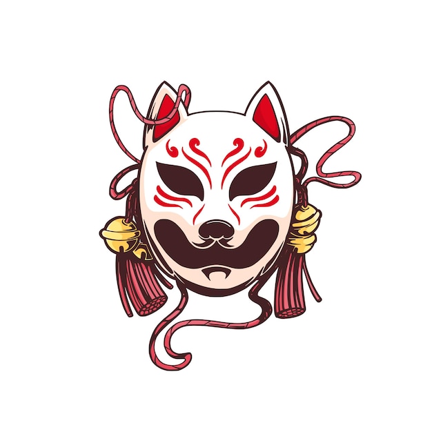 Masque Kitsune Japon Illustration Traditionnelle Samouraï Ninja 