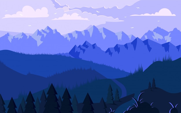 Matin Dans Les Montagnes Illustration Minimaliste Vecteur Premium