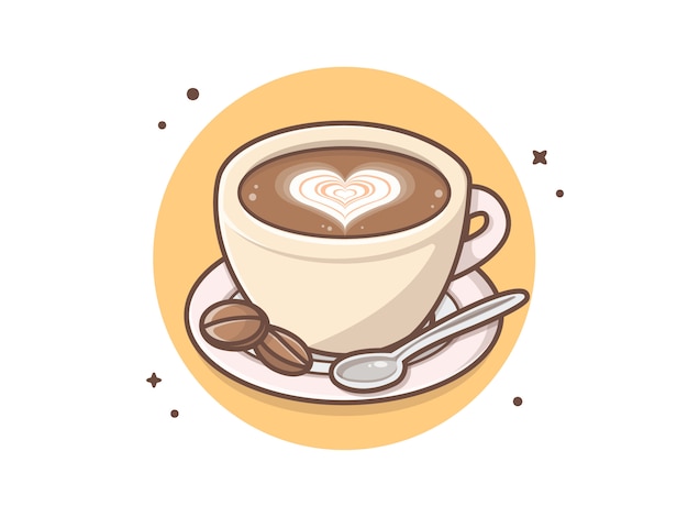 Matin Une Tasse De Café Avec Une Cuillère Et Signe Damour Illustration Clipart Vectoriel 