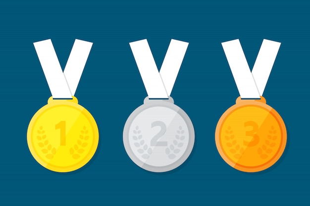 Médaille sportive pour les trois premiers gagnants. Vecteur Premium