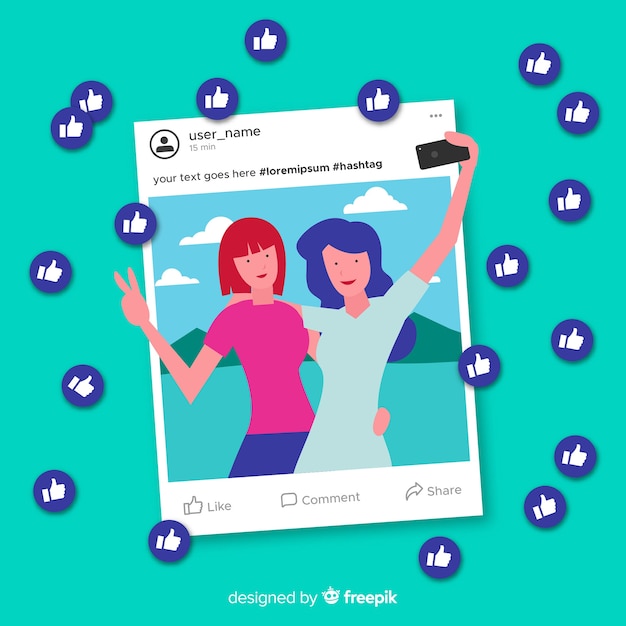 Médias sociaux de jeunes dessinés à la main comme fond de concept Vecteur gratuit