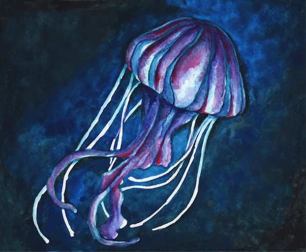 Meduse Sous L Eau Avec Des Lumieres Illustration Aquarelle De La Vie Sous Marine Vecteur Premium