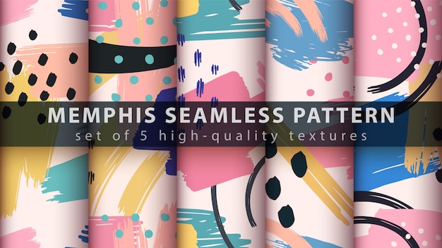 Memphis set seamless pattern Vecteur Premium