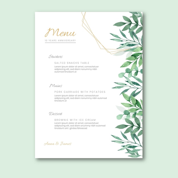 Menu Anniversaire De Mariage Avec Des Feuilles Vecteur Gratuite