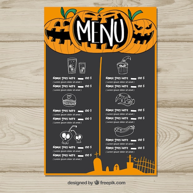 Menu Halloween Avec Des Citrouilles Amusantes | Vecteur Gratuite