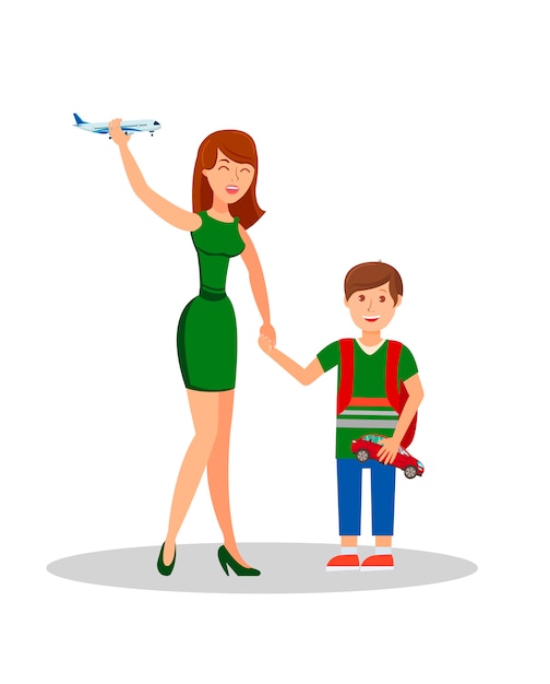 Mère et fils plat vector illustration isolé Vecteur Premium