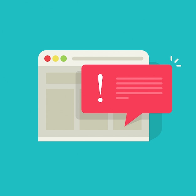 Message internet d'erreur avec notification d'alerte d'exclamation Vecteur Premium