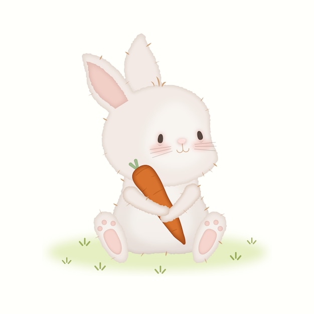 Mignon Bebe Lapin Kawaii Avec Carotte Vecteur Premium