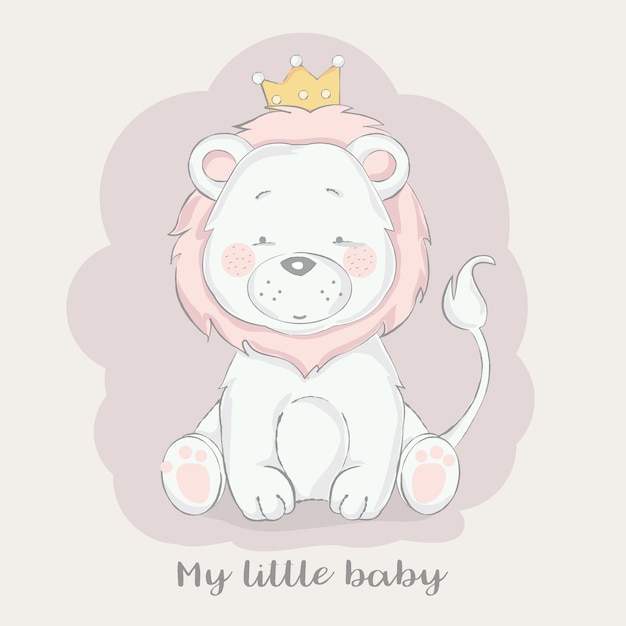 Mignon Bebe Lion Avec Dessin Anime De La Couronne Vecteur Premium