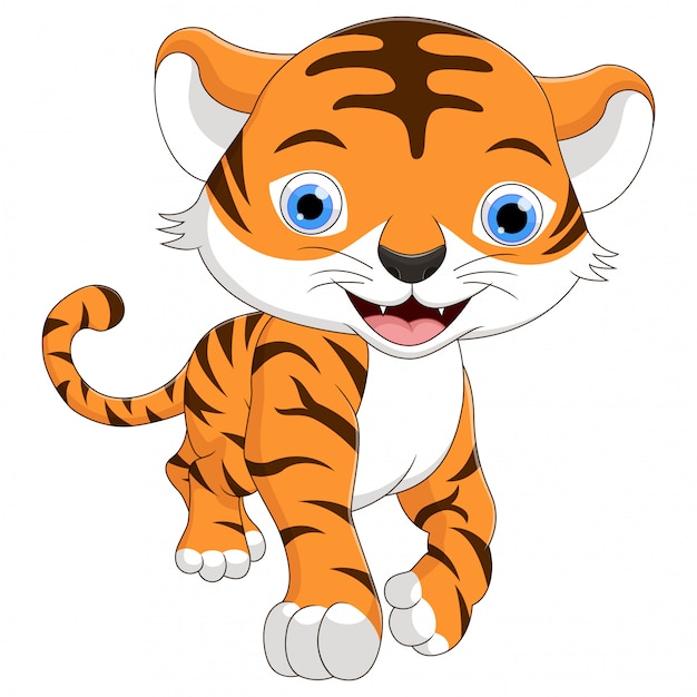 Mignon Un Dessin Anime De Bebe Tigre Sourit Vecteur Premium