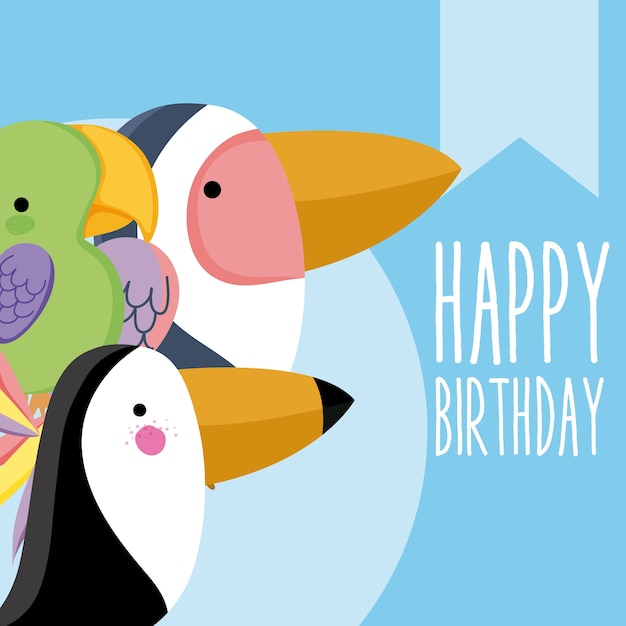 Mignon Oiseaux De La Faune Joyeux Anniversaire Carte Dessin