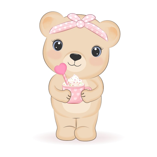 Mignon Petit Ours Et Coeur Valentines Concept | Vecteur Premium