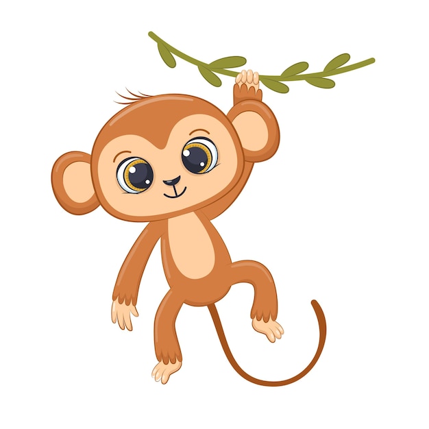 Mignon Petit Singe Accroche A La Liane Cartoon Vecteur Premium