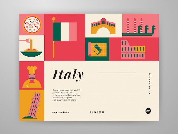 Mise en page du contenu graphique de voyage en italie Vecteur Premium