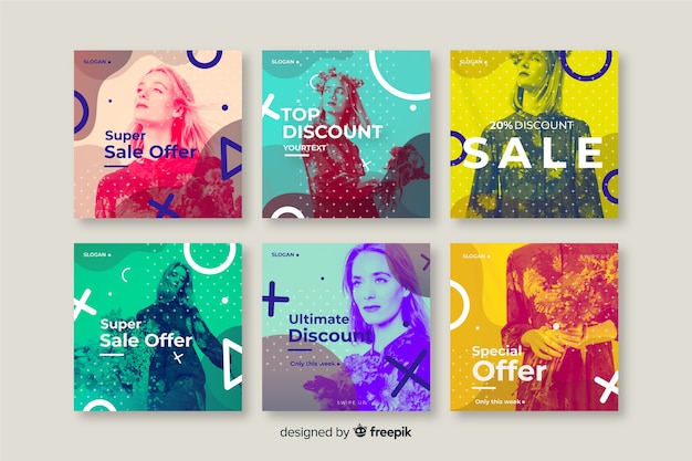Mode vente médias sociaux bannière collectio Vecteur gratuit