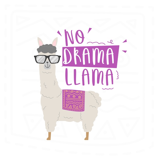 Modèle d'affiche de dessin animé mignon de lama Vecteur Premium