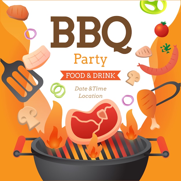 Modèle Daffiche Invitation Bbq Party Avec Illustration De Style Plat