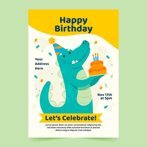 Modele D Affiche De Joyeux Anniversaire Avec Dinosaure Vecteur Gratuite