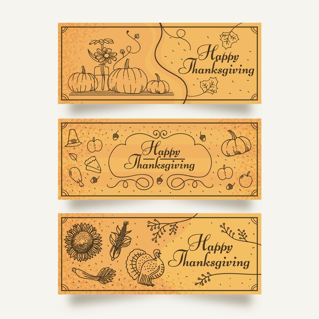Modèle De Bannières De Thanksgiving Dessiné à La Main Vecteur gratuit