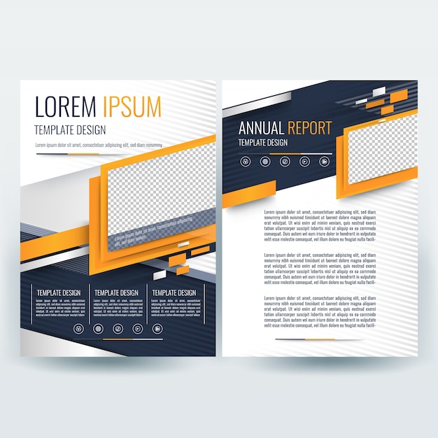 Modèle de brochure d'affaires avec des formes ondulées orange et bleu foncé Vecteur gratuit