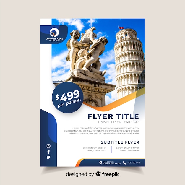 Modèle de brochure de voyage avec photo Vecteur gratuit