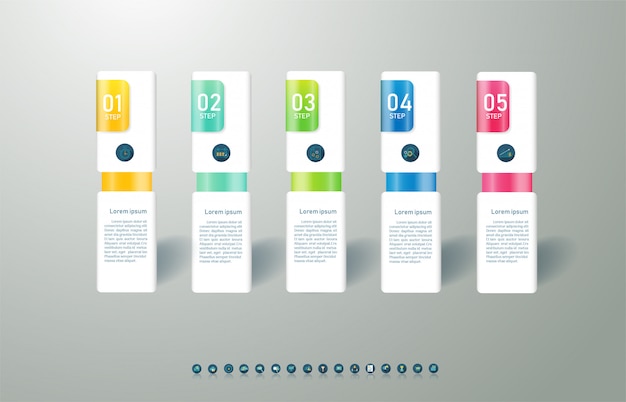 Modèle de business design 5 options ou étapes élément graphique infographique. Vecteur Premium