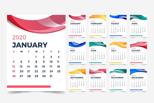 Modèle De Calendrier Abstrait 2020 Vecteur gratuit