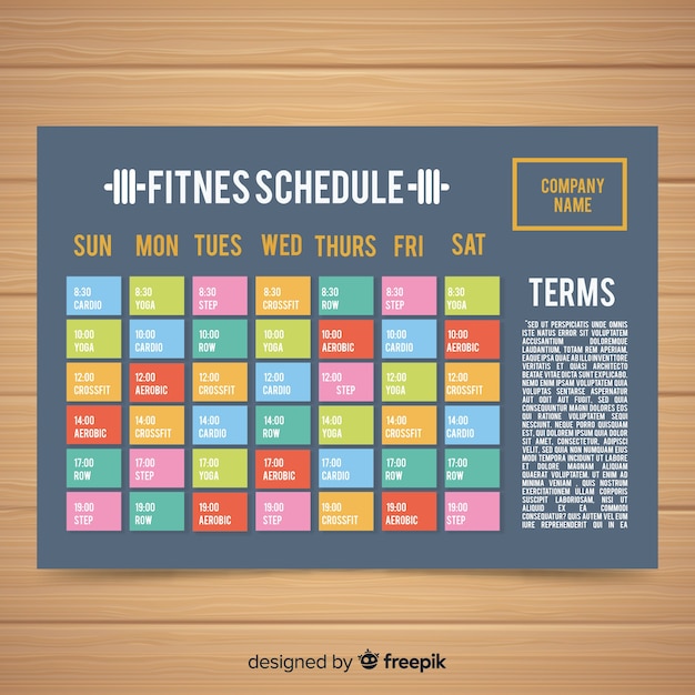 Modèle De Calendrier De Gym Moderne Avec Un Design Plat Vecteur Gratuite