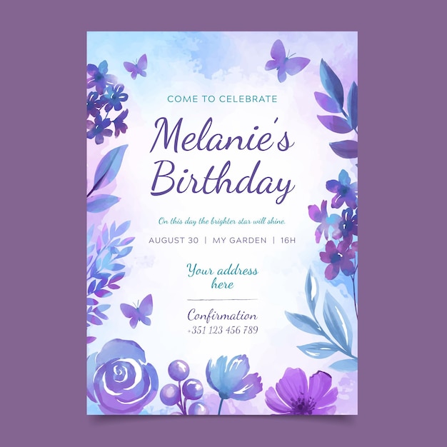 Modele De Carte D Anniversaire Floral Colore Vecteur Gratuite