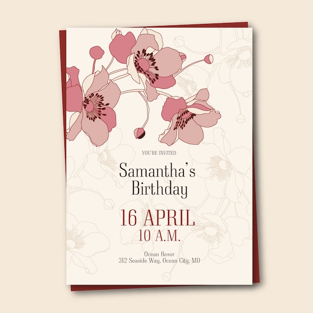 Modele De Carte D Anniversaire Floral Vecteur Gratuite