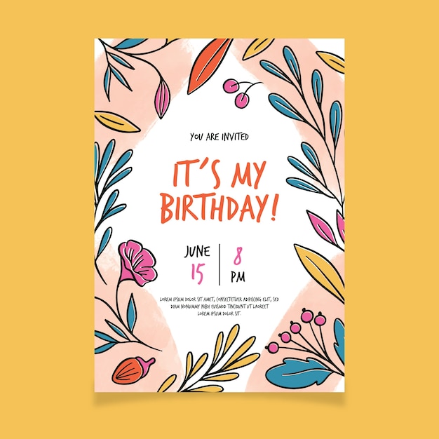 Mod le De Carte  D anniversaire  Floral  Vecteur Gratuite