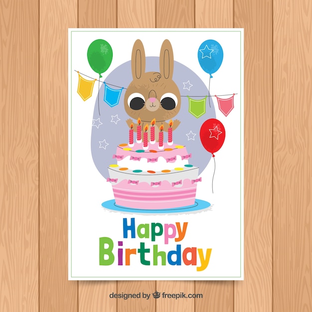 Modele De Carte D Anniversaire Avec Lapin Mignon Vecteur Gratuite