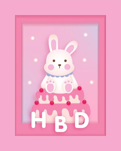 Modele De Carte D Anniversaire Pour Enfants Avec Lapin Mignon Vecteur Premium