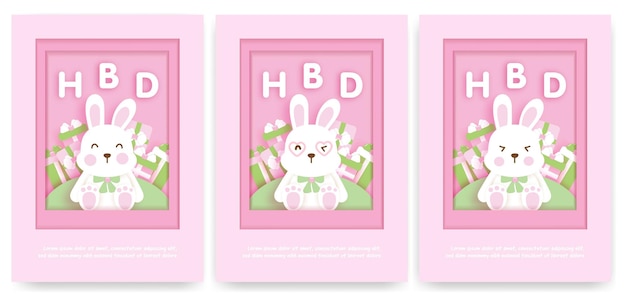 Modele De Carte D Anniversaire Pour Enfants Avec Lapin Mignon Vecteur Premium