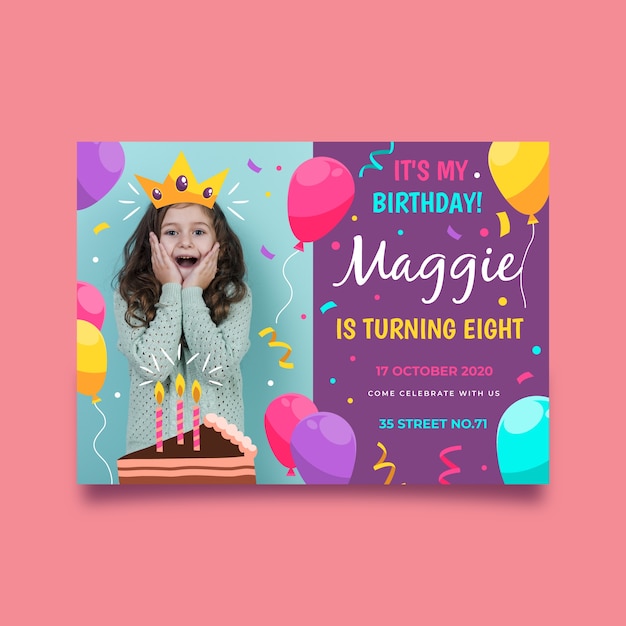 Modele De Carte D Anniversaire Pour Enfants Avec Photo Vecteur Gratuite