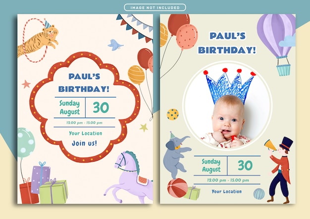 Modele De Carte D Invitation Anniversaire Theme Cirque Vecteur Premium