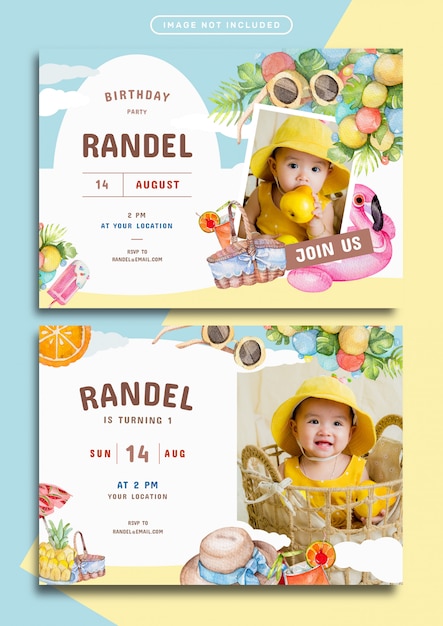 Modele De Carte D Invitation Anniversaire Theme Ete Vecteur Premium